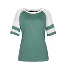 Custom Round Neck Tunic Tops Women's Color Block Raglan Short Sleeve Casual T Shirt