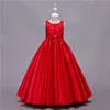 Children Flower Long Dress with Bow Girls Fashion Ball Gown in Red and Blue Guangzhou Wholesale Kids Clothes