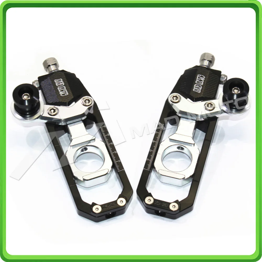 Motorcycle Chain Tensioner Adjuster with paddock bobbins kit for Yamaha YZF-R1 R1M R1S 2015 2016 2017 15 16 17 Black&Silver (2)