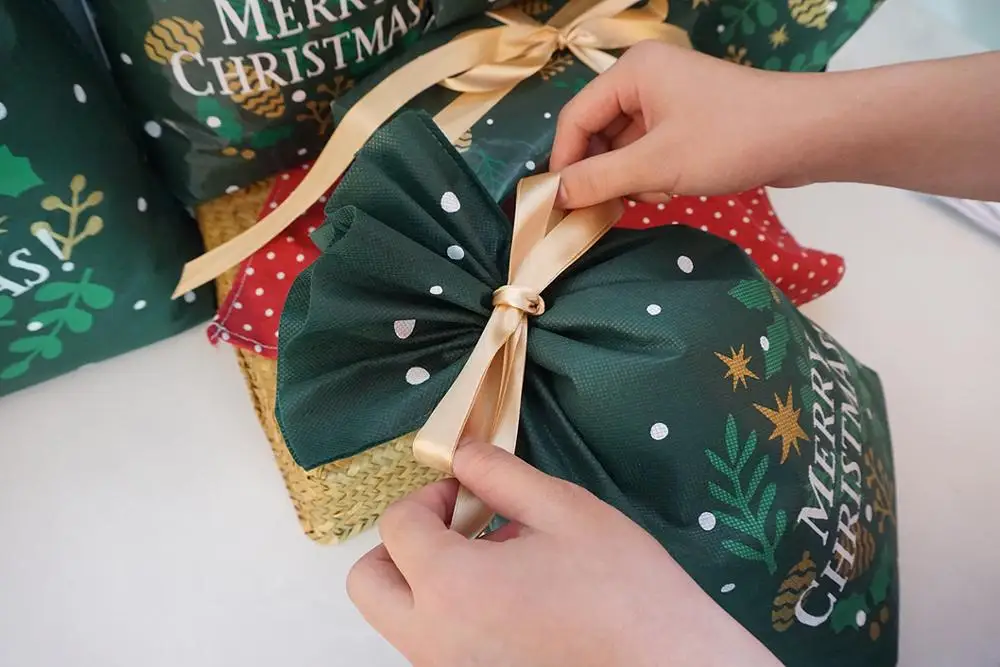 gift bag green color christmas tree santa sack stocking present