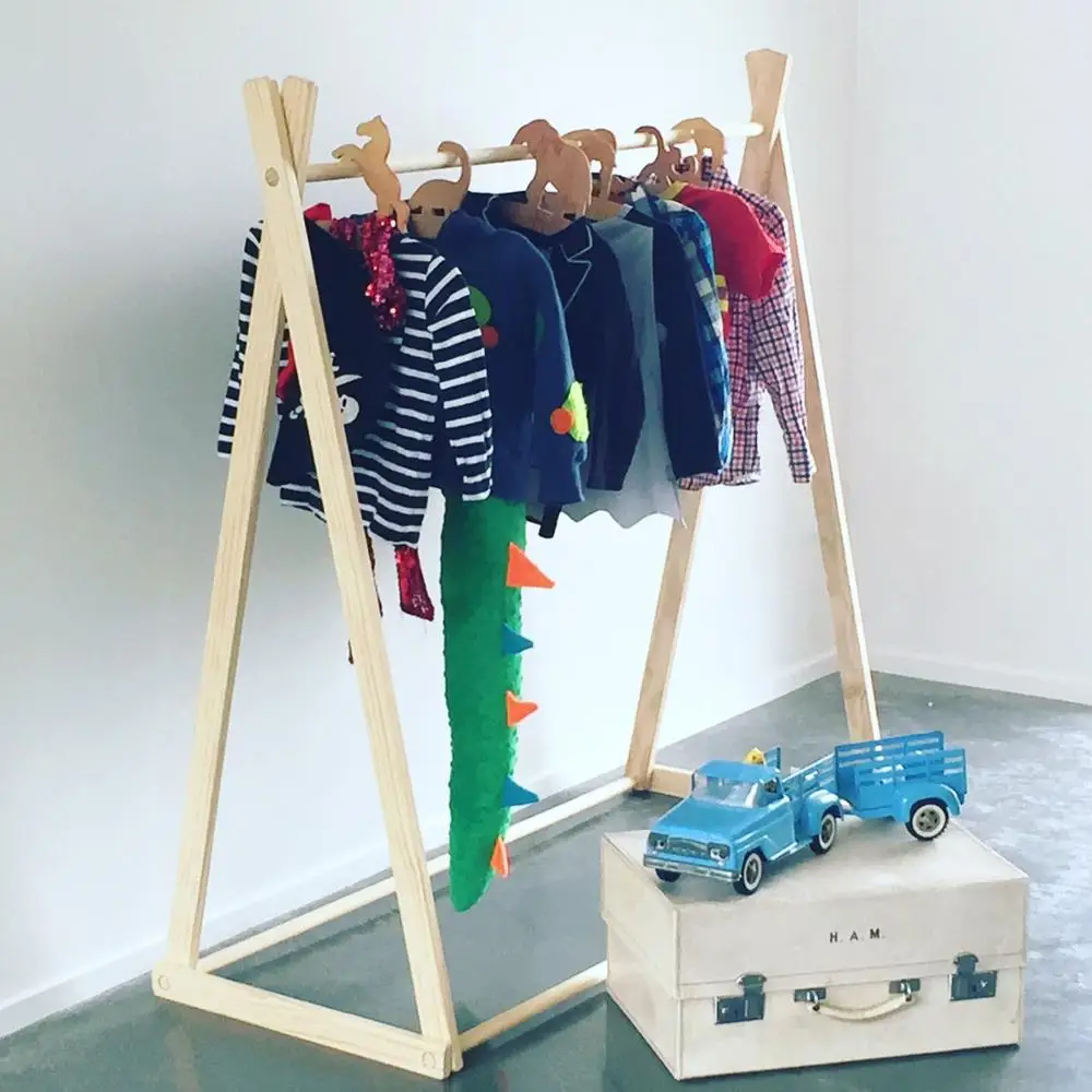 Cute and Easy Use Indoor/outdoor Balcony  Folding Wooden Clothes Drying Rack  for Baby and children .jpg