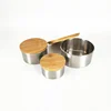 Set of 3 Stainless Steel Food Storage Container Mixing Bowl Set with wood Lid