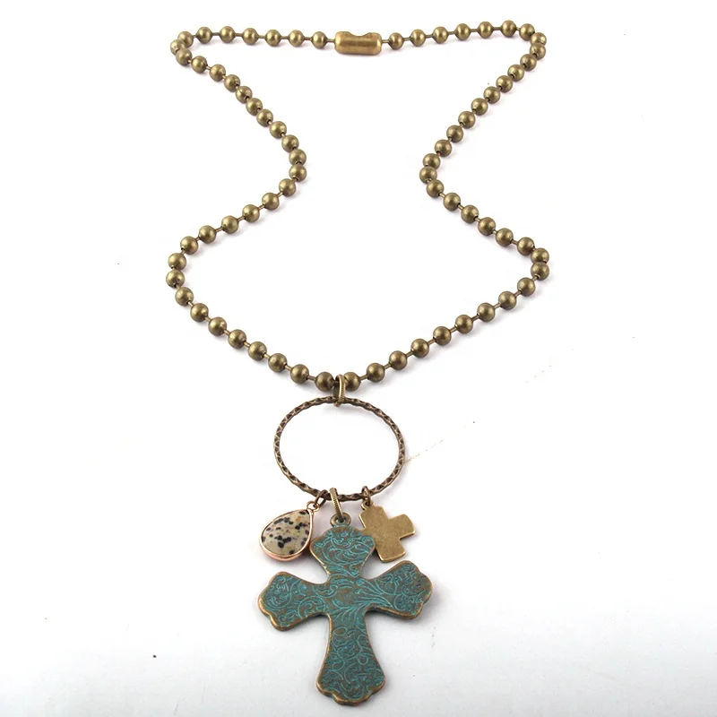 Fashion Jewelry Women Big lobsther clasp Ethnic Necklace 60cm Bronze Ball Chain Necklace Stone and Metal Cross Charm Necklace
Fashion Jewelry Women Big lobsther clasp Ethnic Necklace 60cm Bronze Ball Chain Necklace Stone and Metal Cross Charm Necklace