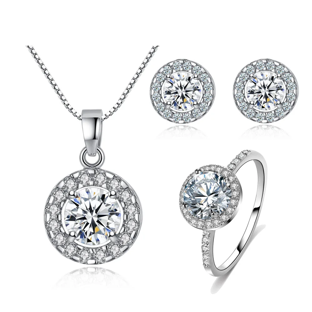 Fashion Round-Cut Halo Cubic Zirconia Earrings Necklace Jewelry Set Austrian Crystal Jewelry Set Cubic Zirconia Necklace, Gold silver
Fashion Round-Cut Halo Cubic Zirconia Earrings Necklace Jewelry Set Austrian Crystal Jewelry Set Cubic Zirconia Necklace, Gold silver