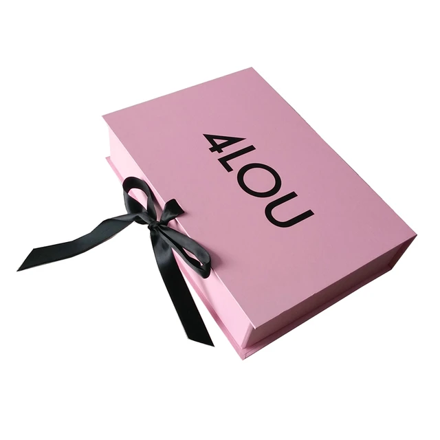 luxury pink box paperboard folding gift box with ribbon closure