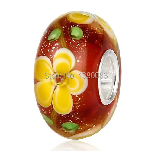 2PCS/Lot ! 925 Sterling Silver Core Colorful Flower Glass Beads fit Pandora Style DIY Bracelets Jewelry