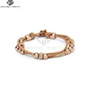 Rose Gold Stainless Steel Beads Wrist Wrap Genuine Leather Bracelet for Women Gift