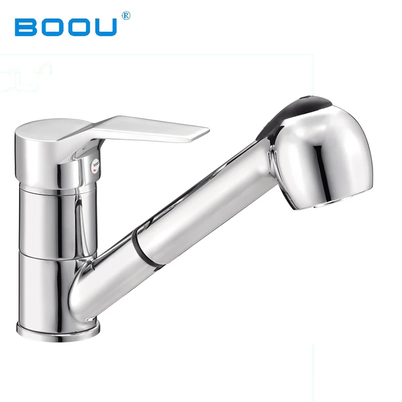 Boou single handle flexible hose kitchen faucet with spray, kitchen faucet pull out spray head