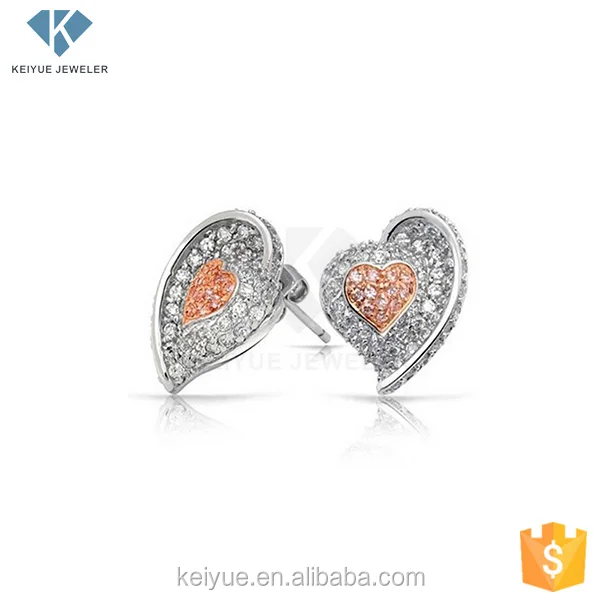 valentine gift micro pave cz ladies jewellery heart earrings