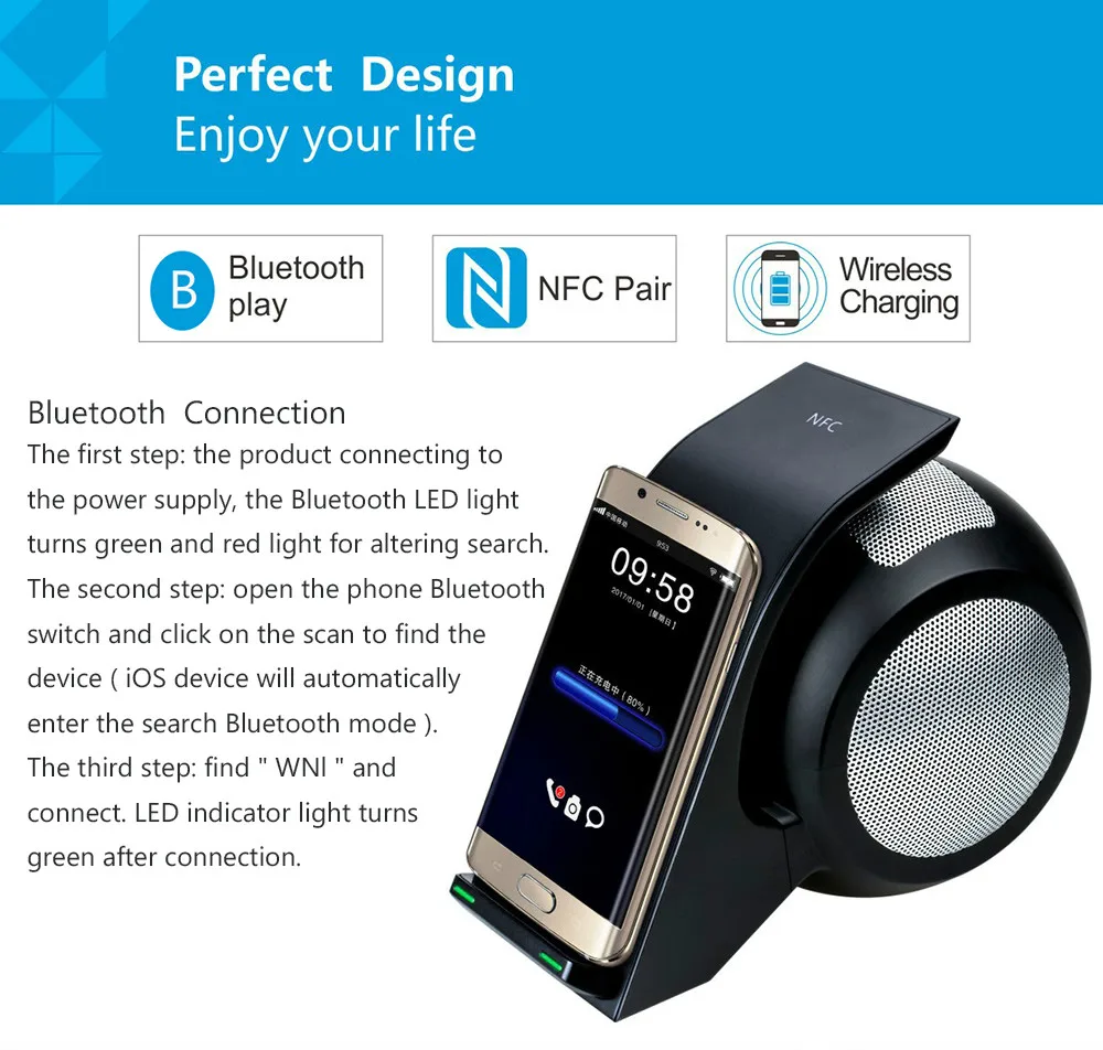 5.0 wireless charging bluetooth speaker NFC speaker qi wireless charging bluetooth speaker - ANKUX.COM