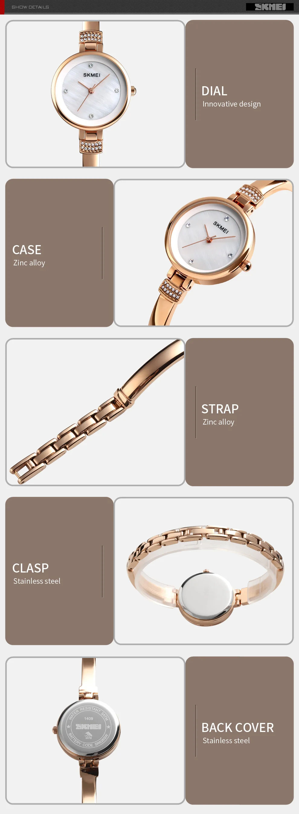 SKMEI 1409 Fashion Women Elegance Watch Best Selling Quartz Bangle Wrist Watches