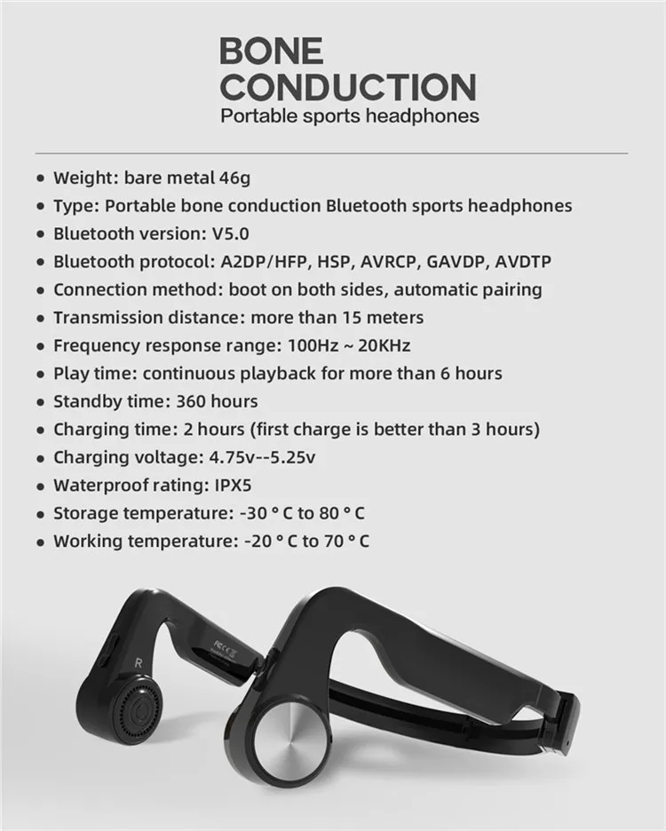 Wireless Headphone Transmitter Receiver Bone Conduction headphone Transducer Headset With Microphone - ANKUX.COM