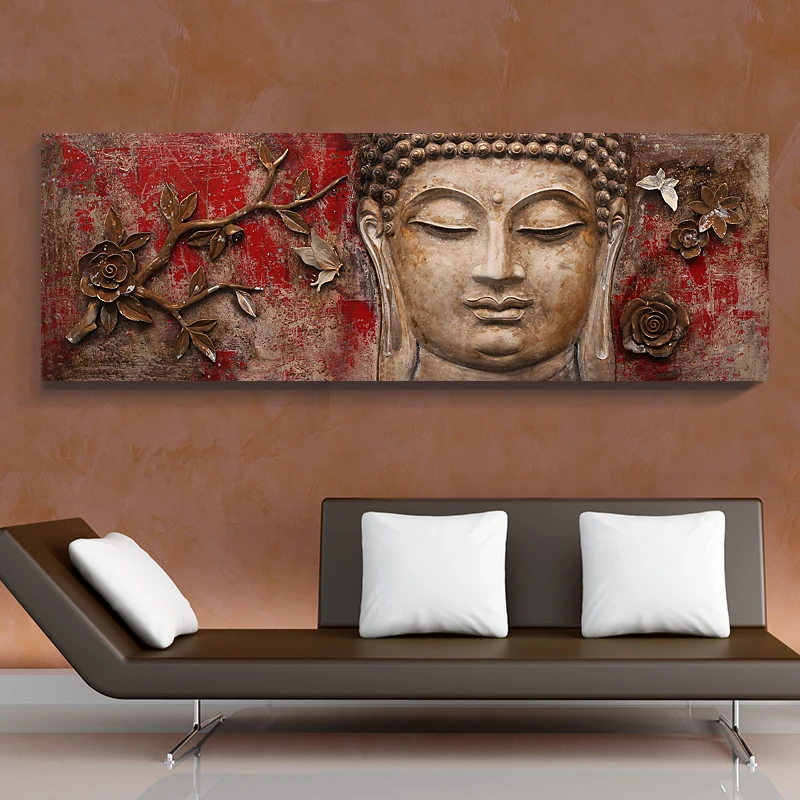 Handpainted Lotus and Buddha 3D Art oil painting of ganesha