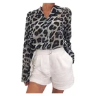 Chiffon Blouse Long Sleeve Sexy Leopard Print Blouse Turn Down Collar Lady Office Shirt Tunic Casual Loose Tops Plus Size