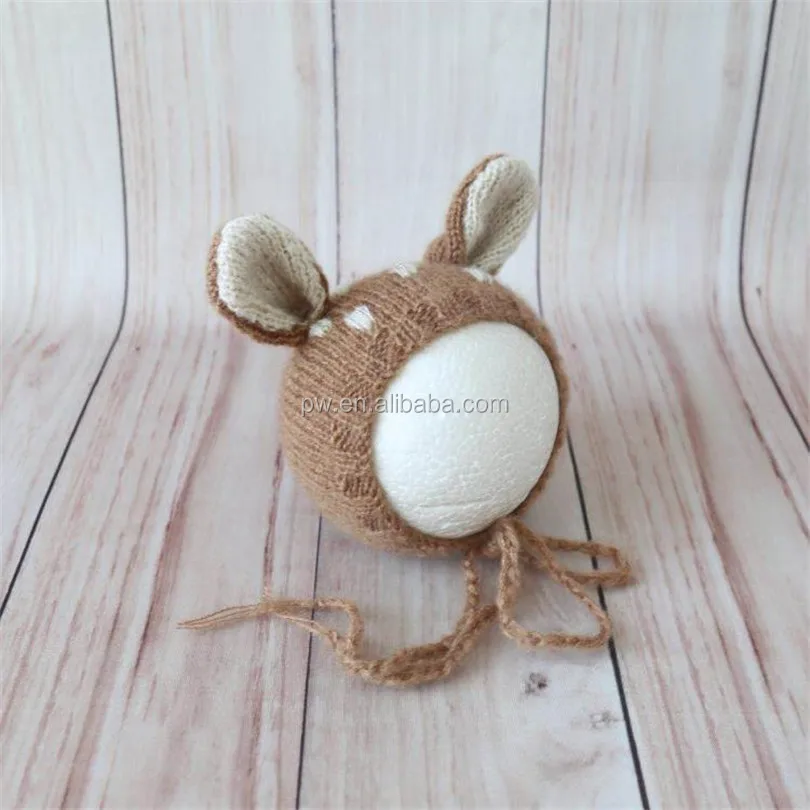 Newborn Reindeer bonnet and romper set Crochet Mohair deer bonnet Knitted baby pant photography props