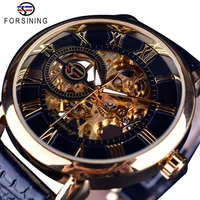 

Forsining Watch Men Top Brand Luxury Skeleton Mechanical Watches Men Wrist Black Gold Case Leather Wristwatch Relogio Masculino
