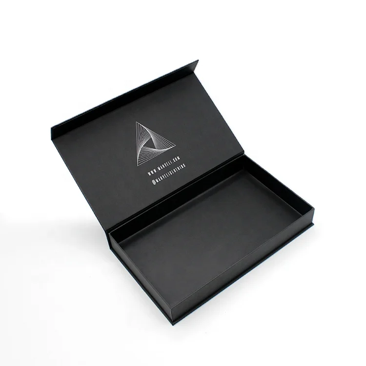 custom product packaging box book shape black rigid cardboard