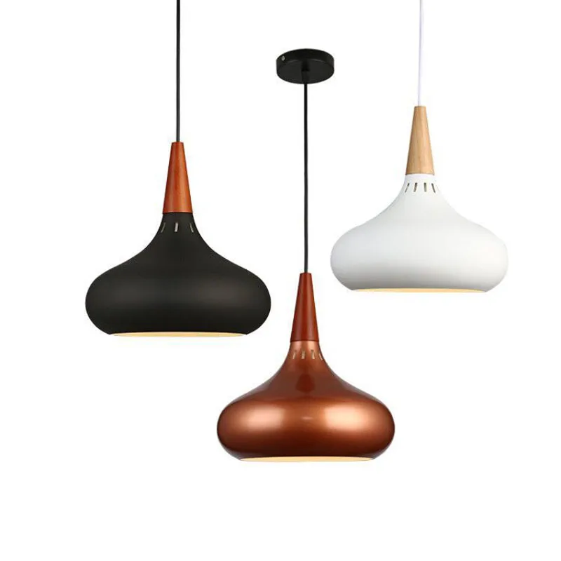 Copper Nordic Pendant Lights Aluminum Wood Hanging Drop Lamp Restaurant Kitchen Light Suspension Luminaire Home White Black Christmas Home Lights Pendant Lamp (5)