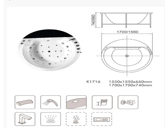 Built-in Jacuzzi Whirlpool Massage Bathtub with Big Waterfall for 2 Persons
