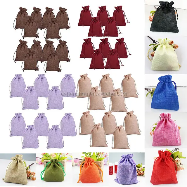 custom printed colorful soft small drawstring gift jute hessian