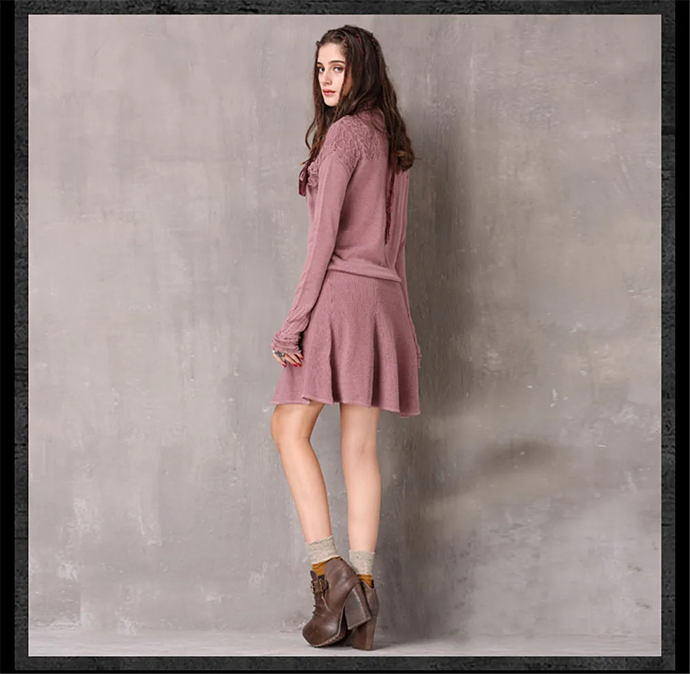 Vintage Knitted Winter Dress For Women 2017 New Cotton Wool Vestidos Turtleneck Ruffles String Waist A-line Women Dresses (15)