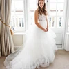 White Wholesale Puffy Pleating Lace Sleeveless Sheer Wedding Dress A Line Tulle India Manufacturer