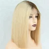 Large Stock 4 Inch Deep Parting Wig 180% Density Middle Part Brown Root Ombre 613 Blonde Human Hair Short Bob Lace Front Wig