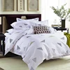 4pcs 100% cotton 300tc sateen super king size white bedsheet bedding set with printed
