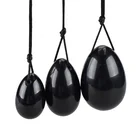 Three Size in a set Carved Drilled Obsidian Black Jade Stone Yoni egg