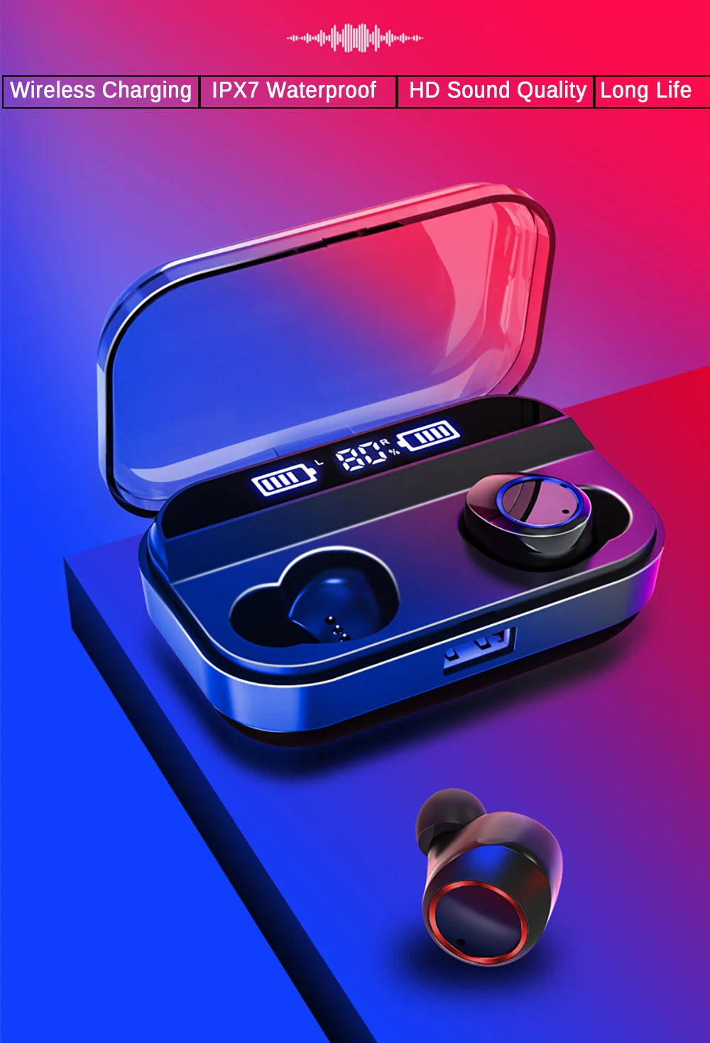 TWS Wireless Earphone Blue tooth 5.0 Earphones Power Display Touch Control Sport Stereo Two Way Radio Earbud Charging Box - ANKUX.COM
