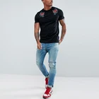 high end fashion wholesale clothing rose embroidery black men t shirt