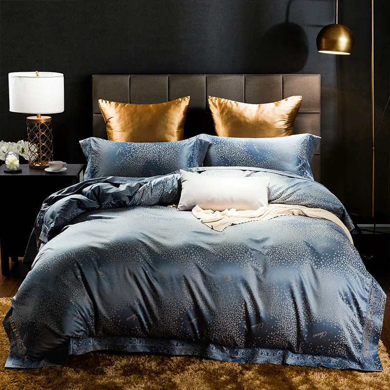 Waliicorners Tribute Silk Jacquard silver gray Luxury Royal Bedding set 4Pcs King Queen size bed sheet set Duvet cover pillow shams 42 WFG_4654