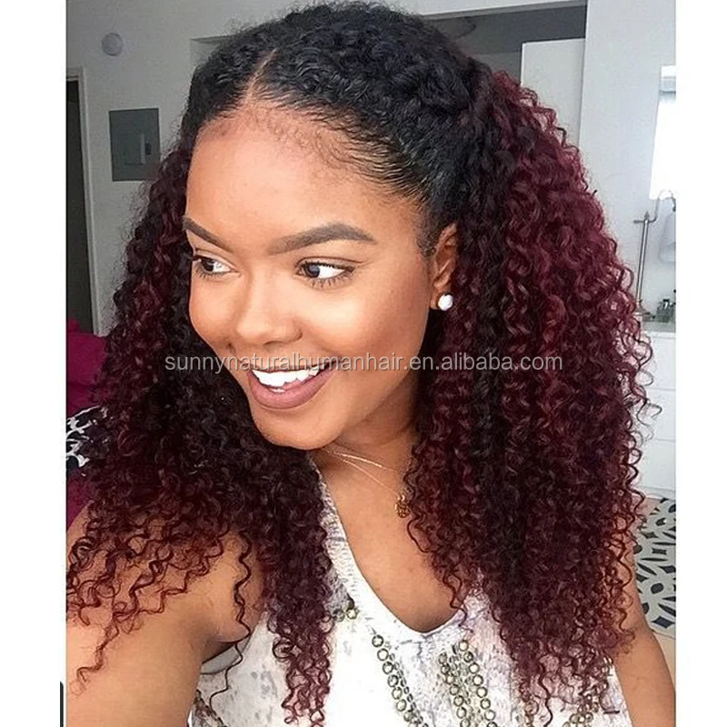 ombre dark red kinky curly human hair wigs for black women 1b 99j ombre curly lace front wig middle part, N/a 
ombre dark red kinky curly human hair wigs for black women 1b 99j ombre curly lace front wig middle part, N/a