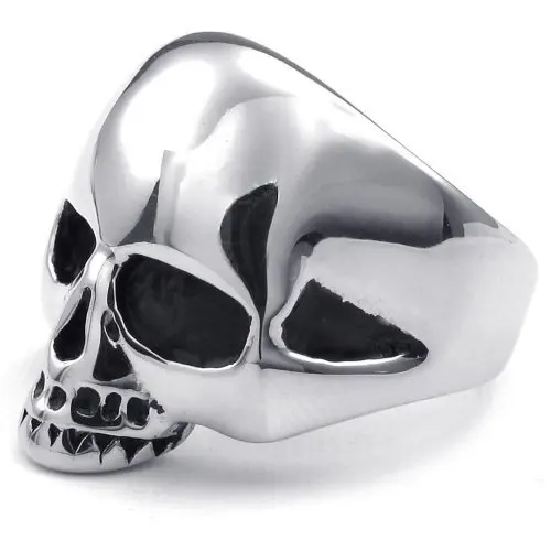 Men's Hot Sale Luxury Jewelry Stainless Steel Silvery Polished Skeleton Skull Shape Punk Style Ring Width:23mm