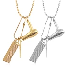 Barber Shop Hair Dryer Comb Scissors Charms Necklace