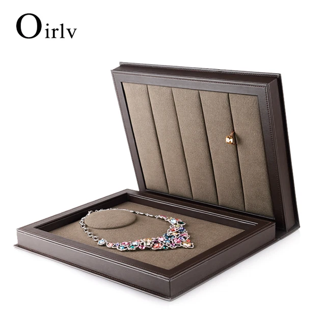 oirlv luxury coffee pu leather book shape jewelry box for ring