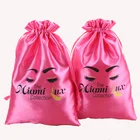 Wholesale custom luxury large pink drawstring hair extensions dust gift satin hair bag logo
