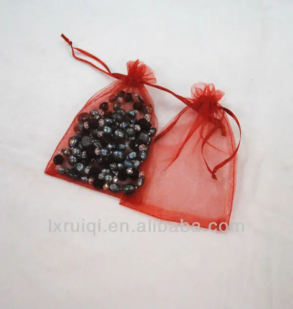 2014 cheap red small drawstring organza bag for gift net bags