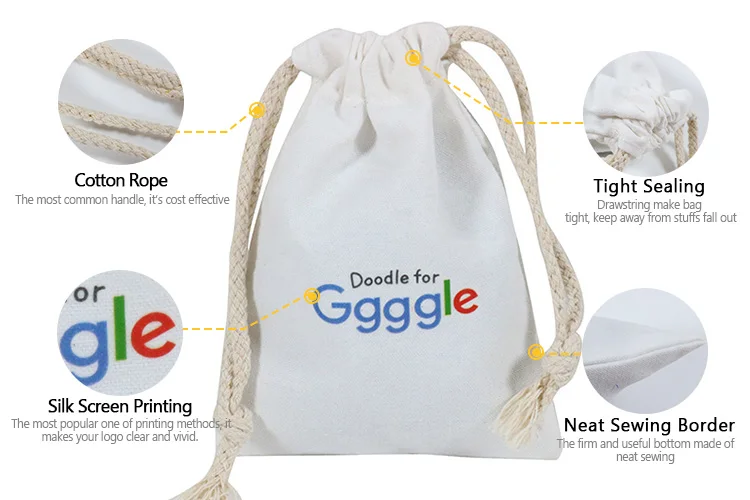 customized small cotton drawstring jewelry bag gift pouch