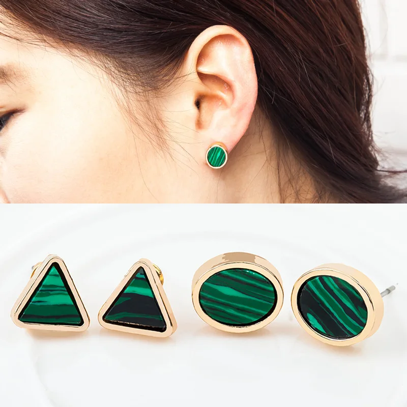Unique classic geometric triangle round stud earring gold color natural green stone earring women girls accessories wholesale
Unique classic geometric triangle round stud earring gold color natural green stone earring women girls accessories wholesale