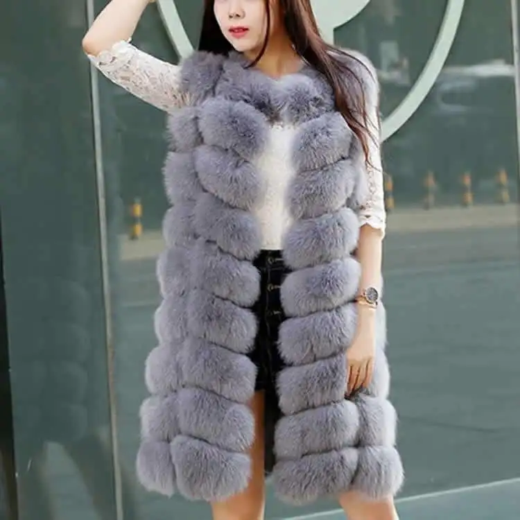 

fashion latest design thermal mid-long style artificial fur women winter vest with pocket, Black;gray;white;camel;purlish blue