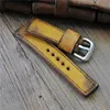 24mm yellow aged leather quick release watch band with thick steel watch buckle