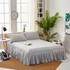 3 pcs Fade Resistant Top Quality Queen Linen Hotel Fitted Bed Skirt Set Bed Spread Cover Printed Bedspread