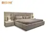 Post-Modern Irregular Genuine Leather Stainless Steel King Size Bed With Huge Luxury Headboard High Quality Italy Design Bedroom