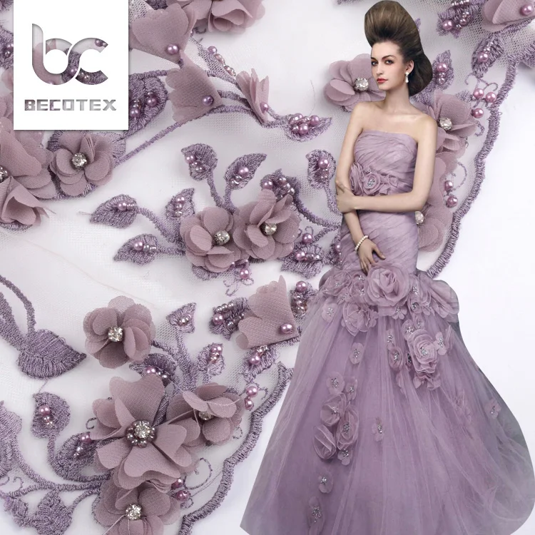 2018 purple 3d lace fabric for dress handmade beaded lace french net lace, Customized
2018 purple 3d lace fabric for dress handmade beaded lace french net lace, Customized