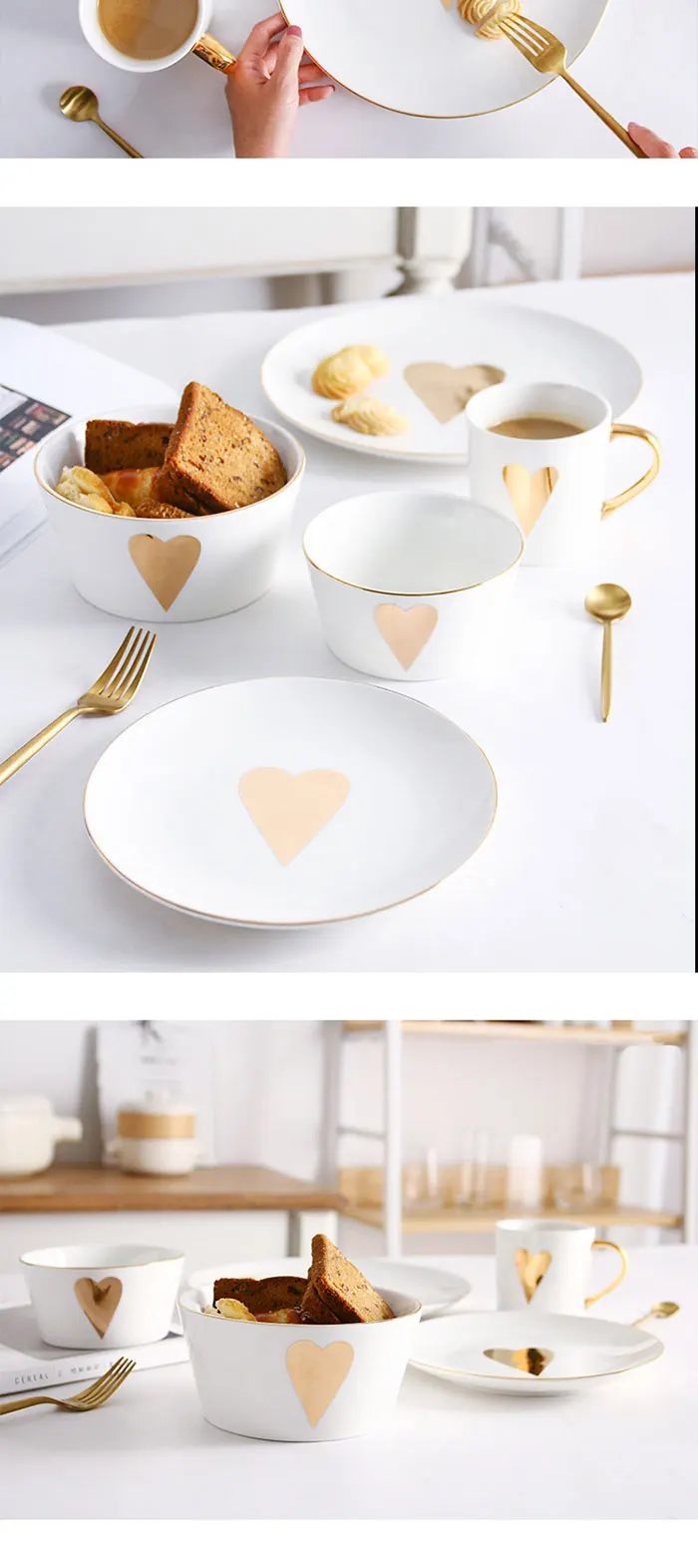 Złoty czas Kreatywne złote ceramiczne zastawa stołowa chińska i zachodnia talerz posiłków kubek śniadaniowy talerz miski 16