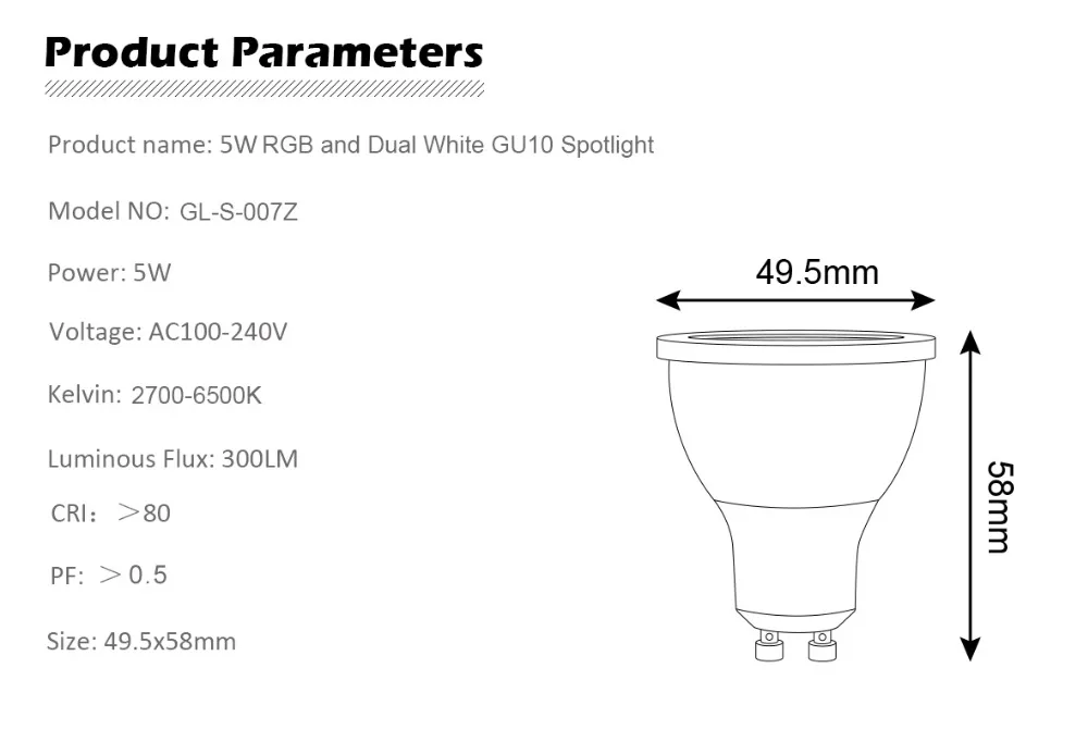 GLEDOPTO SOPOSH RGB And Dual White 5W GU10 Bulb RGBW/CW 2700-6500K LED Spotlight AC100-240V Zigbee ZLL Work With Alexa Puls LED - ANKUX.COM