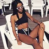 Women Summer Sexy Bandage Jumpsuits Black Two Piece Club Rompers Ladies One Shoulder Sleeveless Bodysuits Beach Wear