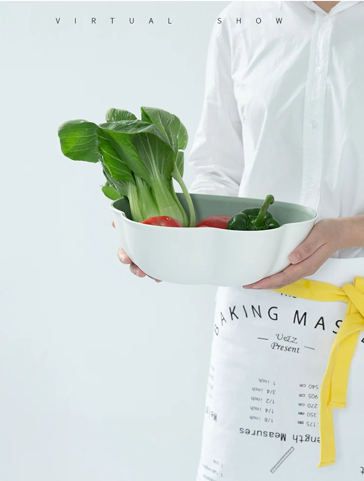 Nouveau produit en ligne panier d'égouttage sûr et facile à nettoyer bac à légumes outils de cuisine panier à fruits Double lavage