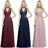 ZH0820X Sexy Lace Chiffon Long Evening Dress 2019 Elegant Sleeveless A Line V Neck Sequins Beaded Prom Gowns Bridesmaids Dress